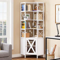White 7-Tier Corner Bookshelf with Doors S37023