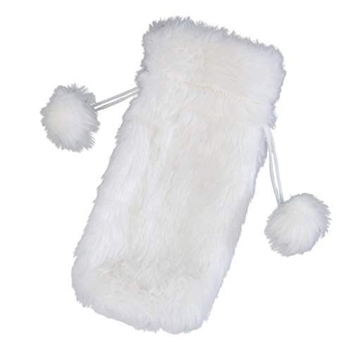 White Faux Fur Drawstring Wine Bottle Cover Bag H2293
