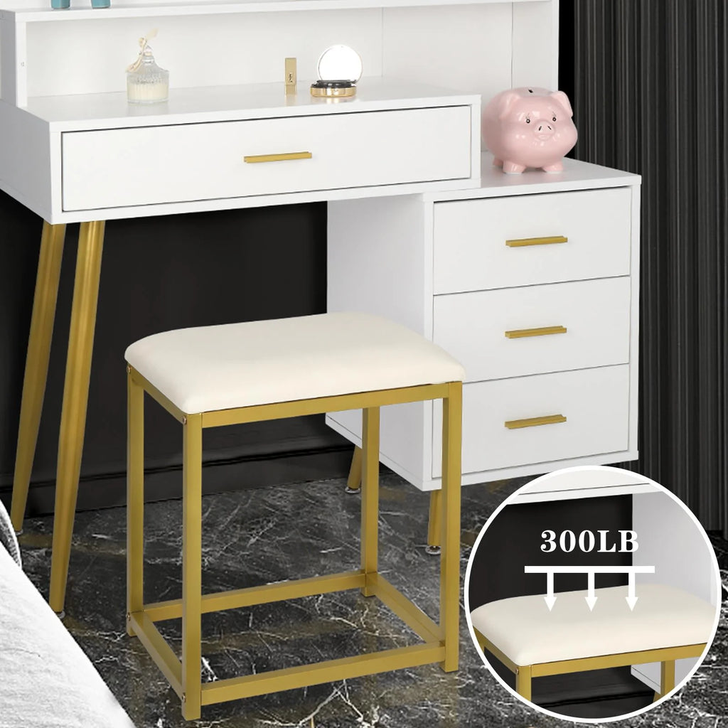 White Vanity Table Set with Lighted Mirror and 4 Drawers T42857