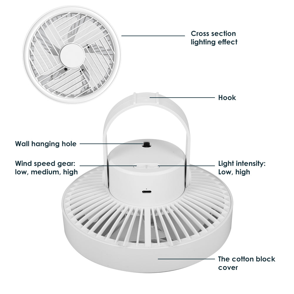 7-inch Rechargeable Camping Fan with LED Lighting T62389