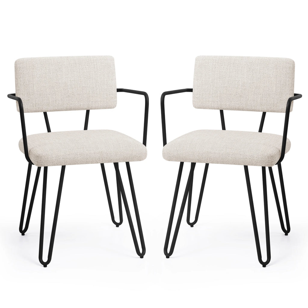 Off-White Set of 6 Dining Chairs with Metal Arms L16712
