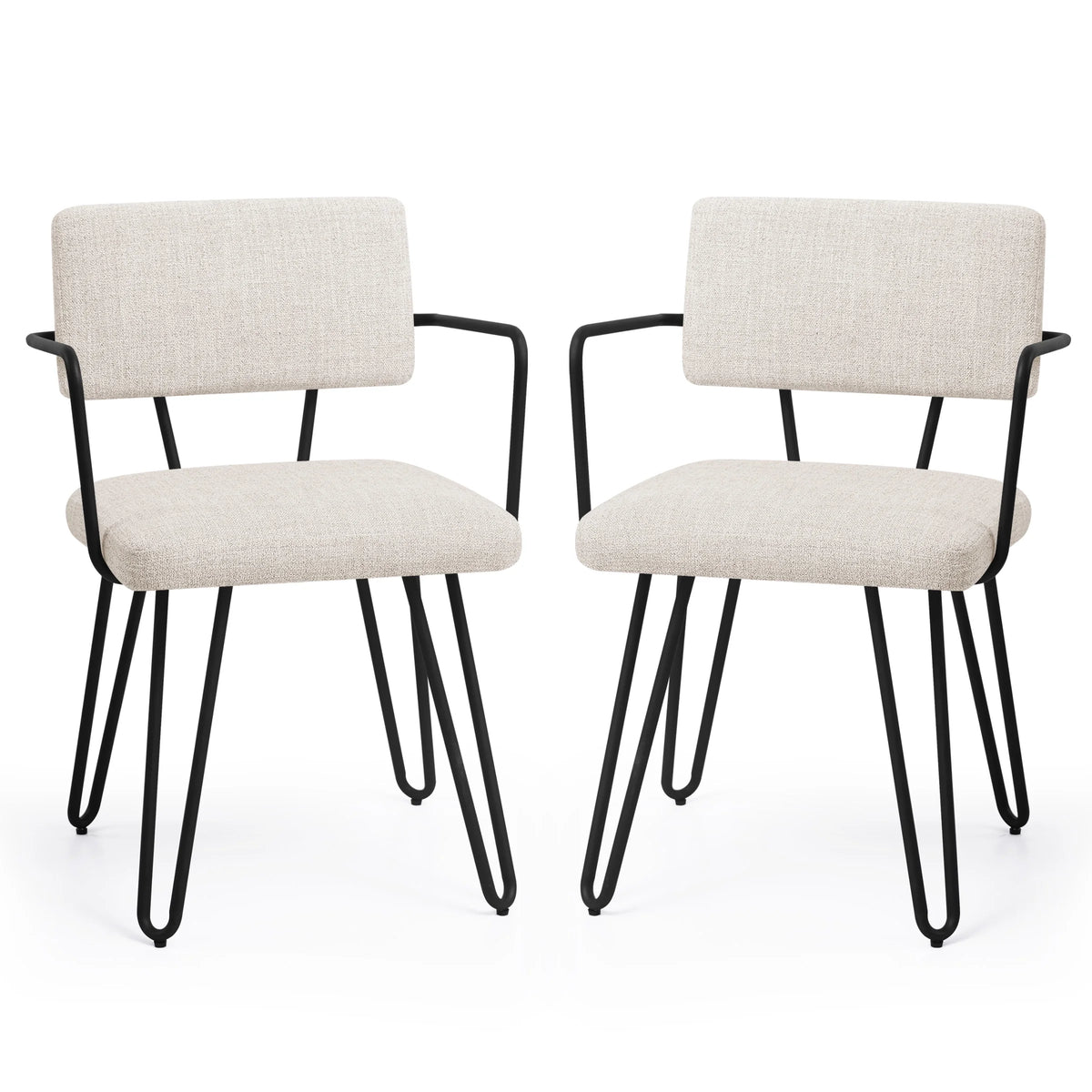 Off-White Set of 6 Dining Chairs with Metal Arms L16712