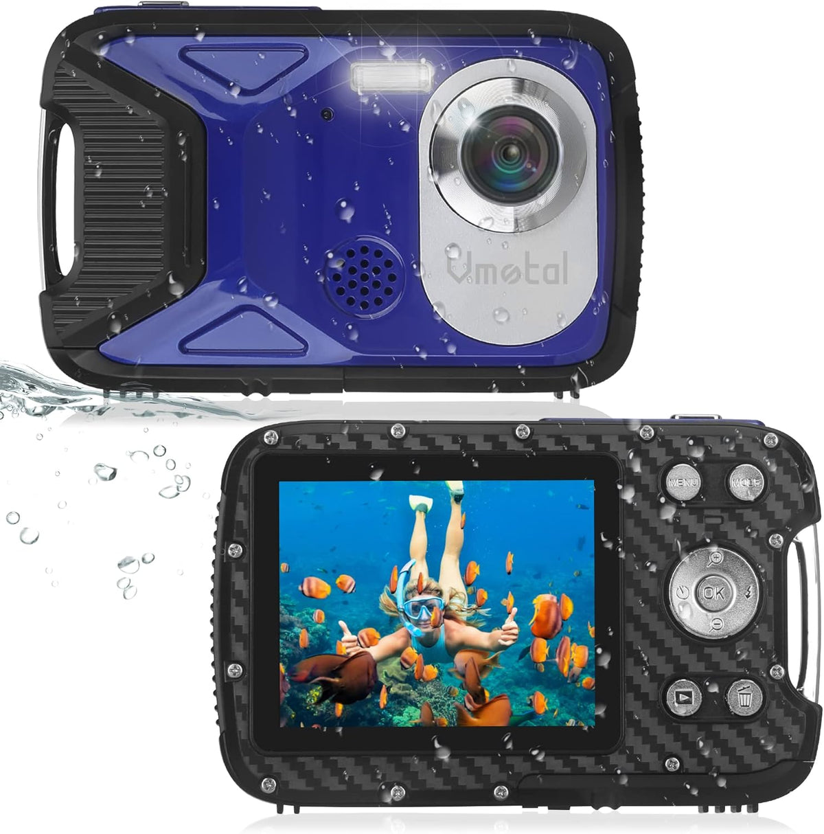 Waterproof Digital Camera Full HD 1080P 16 MP Underwater Camcorder with Rechargeable Battery (Blue-2) Pack of 2 U3992