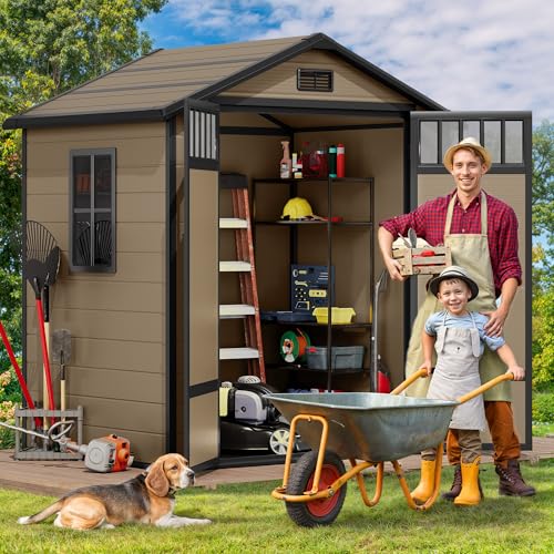 6x4.4 FT Resin Storage Shed with Lockable Door and Vents E724697