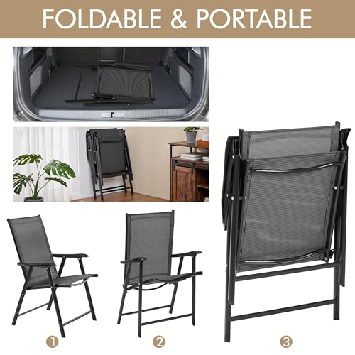 Black Set of 4 Folding Patio Dining Chairs with Armrests M59251
