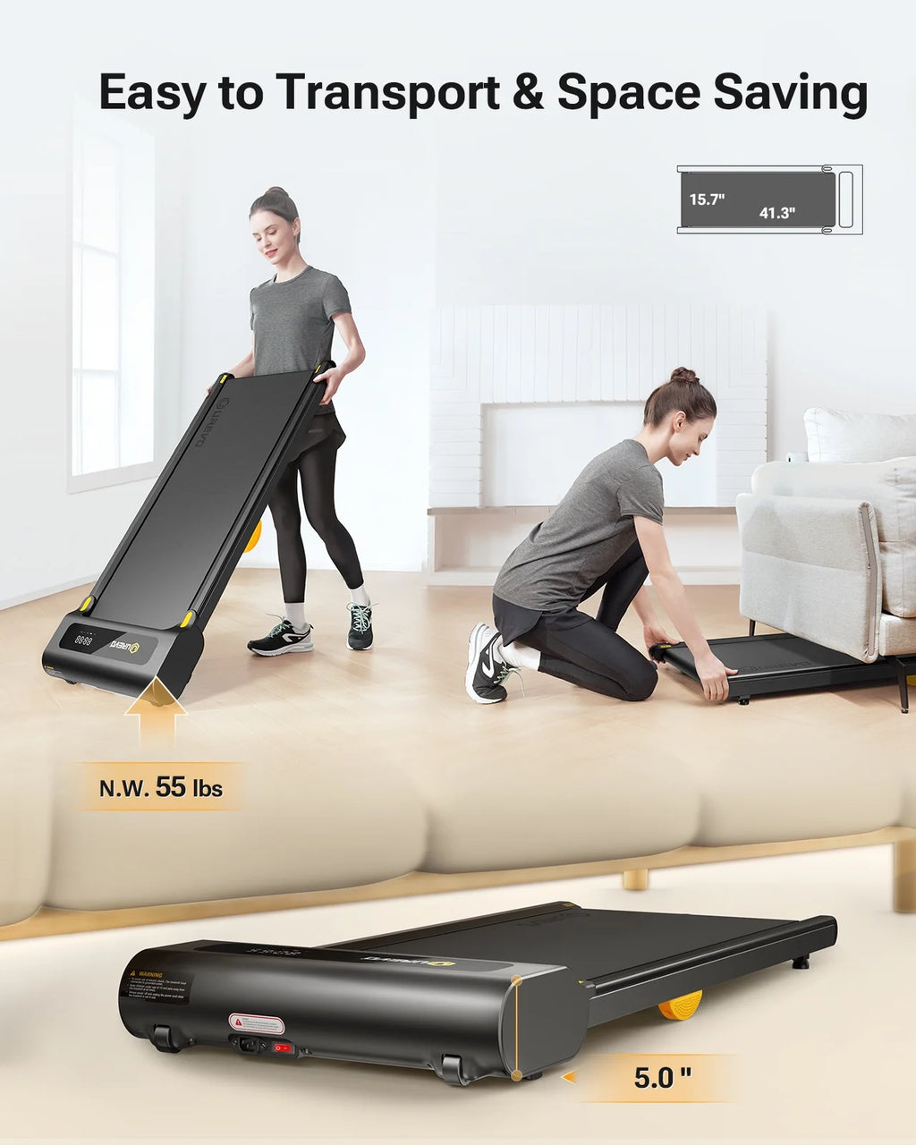 Under Desks Treadmill Walking Pad, Mini Treadmill 2.25HP 265 lb Capacity with Remote Control E690060