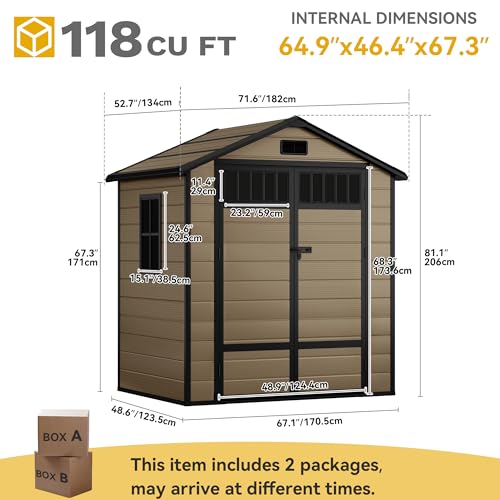 6x4.4 FT Resin Storage Shed with Lockable Door and Vents E724697