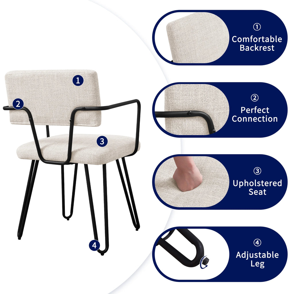 Off-White Set of 6 Dining Chairs with Metal Arms L16712