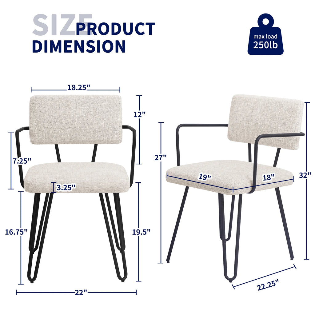 Off-White Set of 6 Dining Chairs with Metal Arms L16712