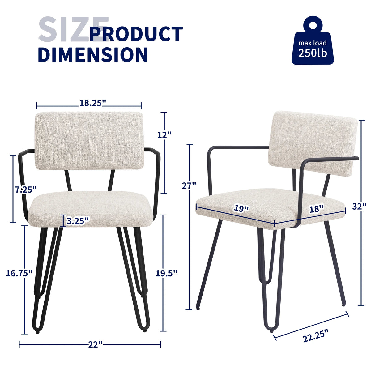 Off-White Set of 6 Dining Chairs with Metal Arms L16712