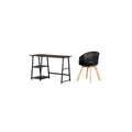 Fall Oak Desk with Storage and Black Wood Chair Set Y4763