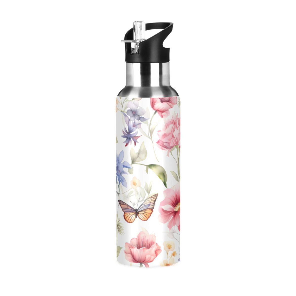 Stainless Steel Insulated Thermos Vacuum Flask Water Bottle with Straw Lid S278945
