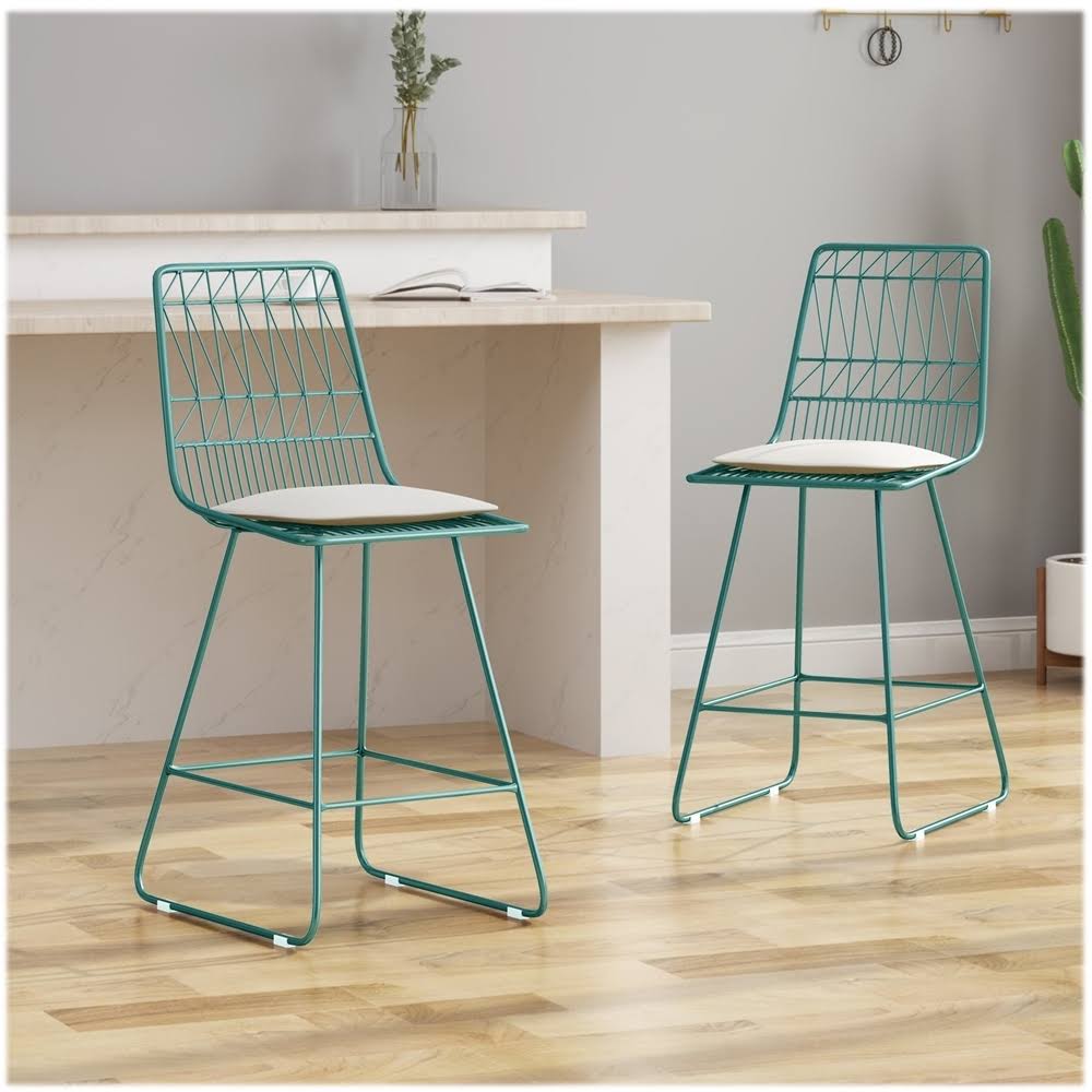 Teal Geometric Iron Cafe Stools (Set of 2) F93539