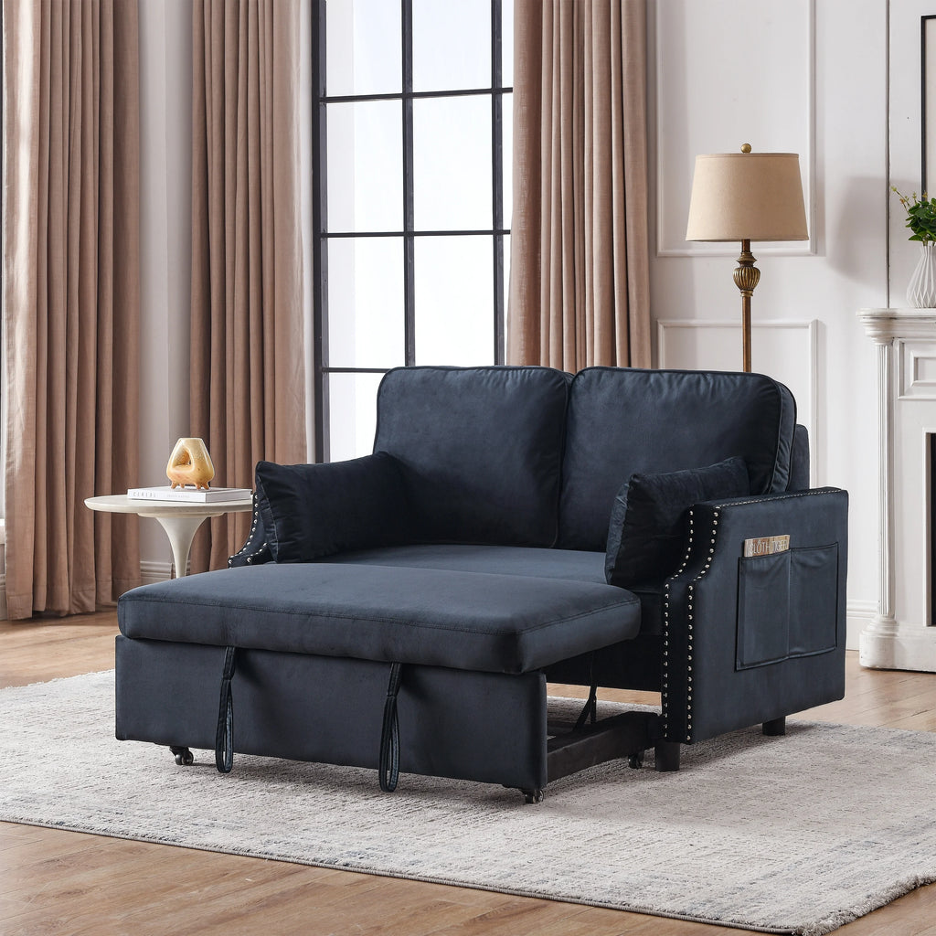 Velvet Recliner Bed with Pull-out Sleeper Sofa R595680