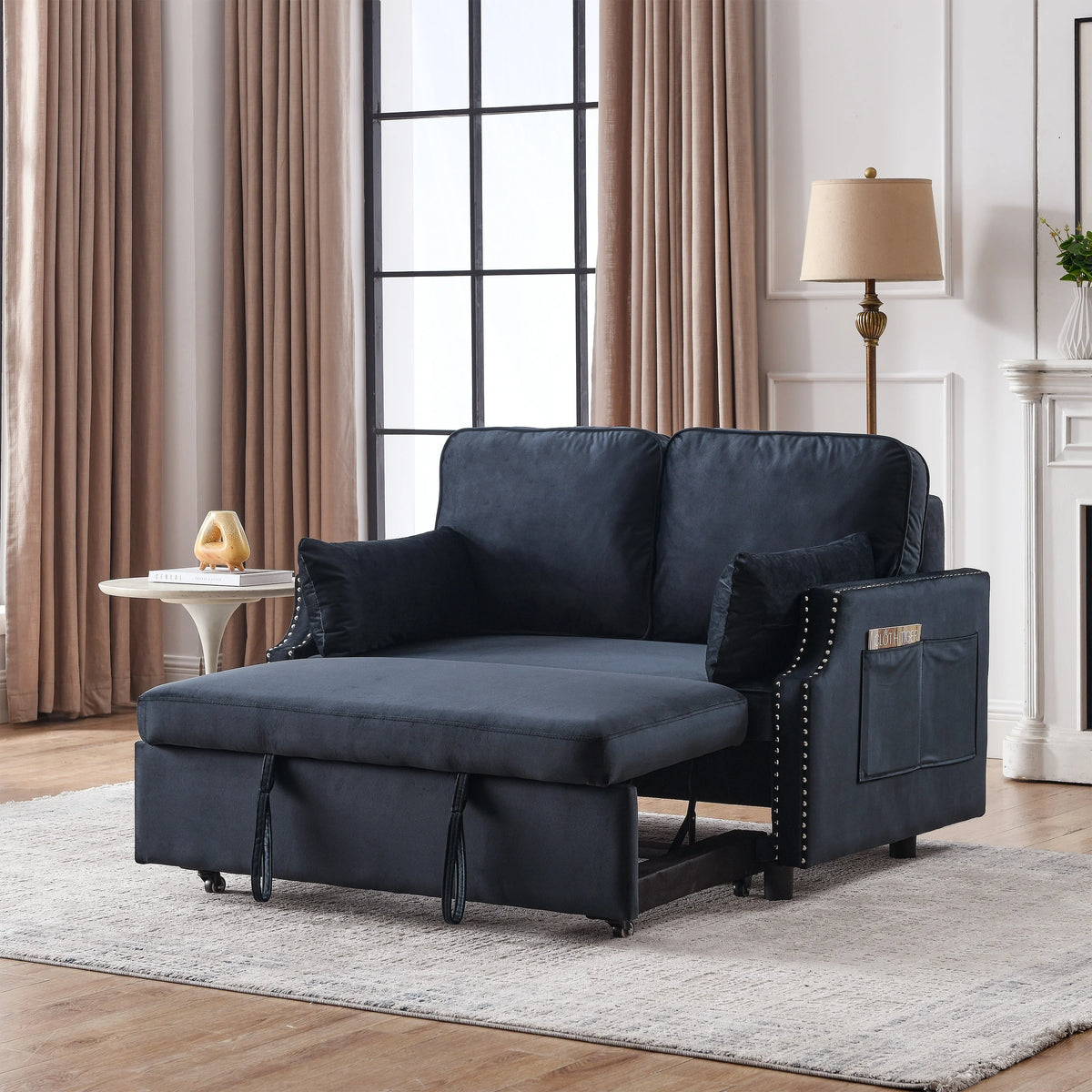 Velvet Recliner Bed with Pull-out Sleeper Sofa R595680