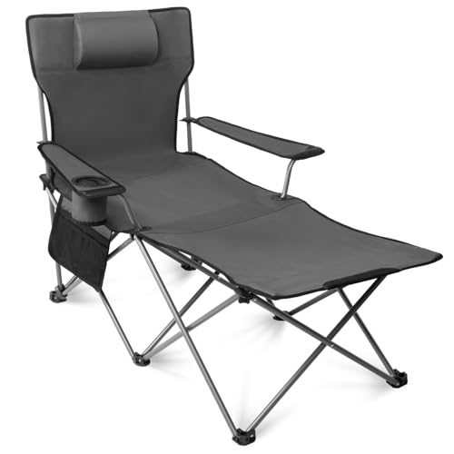 6 Legged Reclining Camping Chair with Foot Rest and Carry Bag Grey G5649