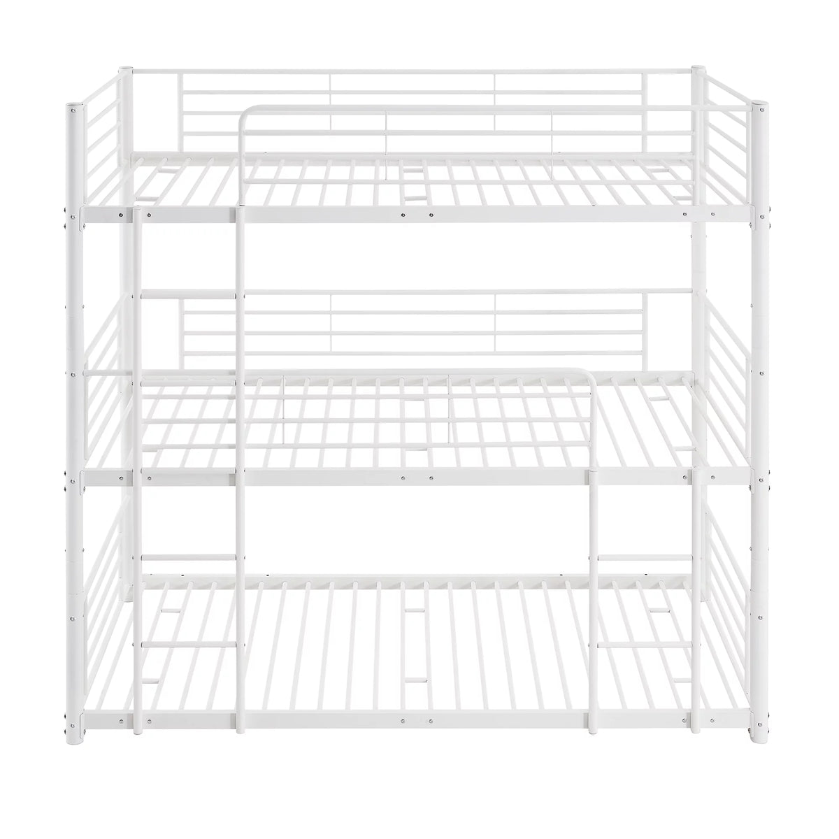 White Metal Triple Bunk Bed with Built-in Ladder R4252