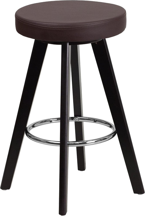 2 Pk Cappuccino Wood Counter Height Stool with White Vinyl Seat N29247