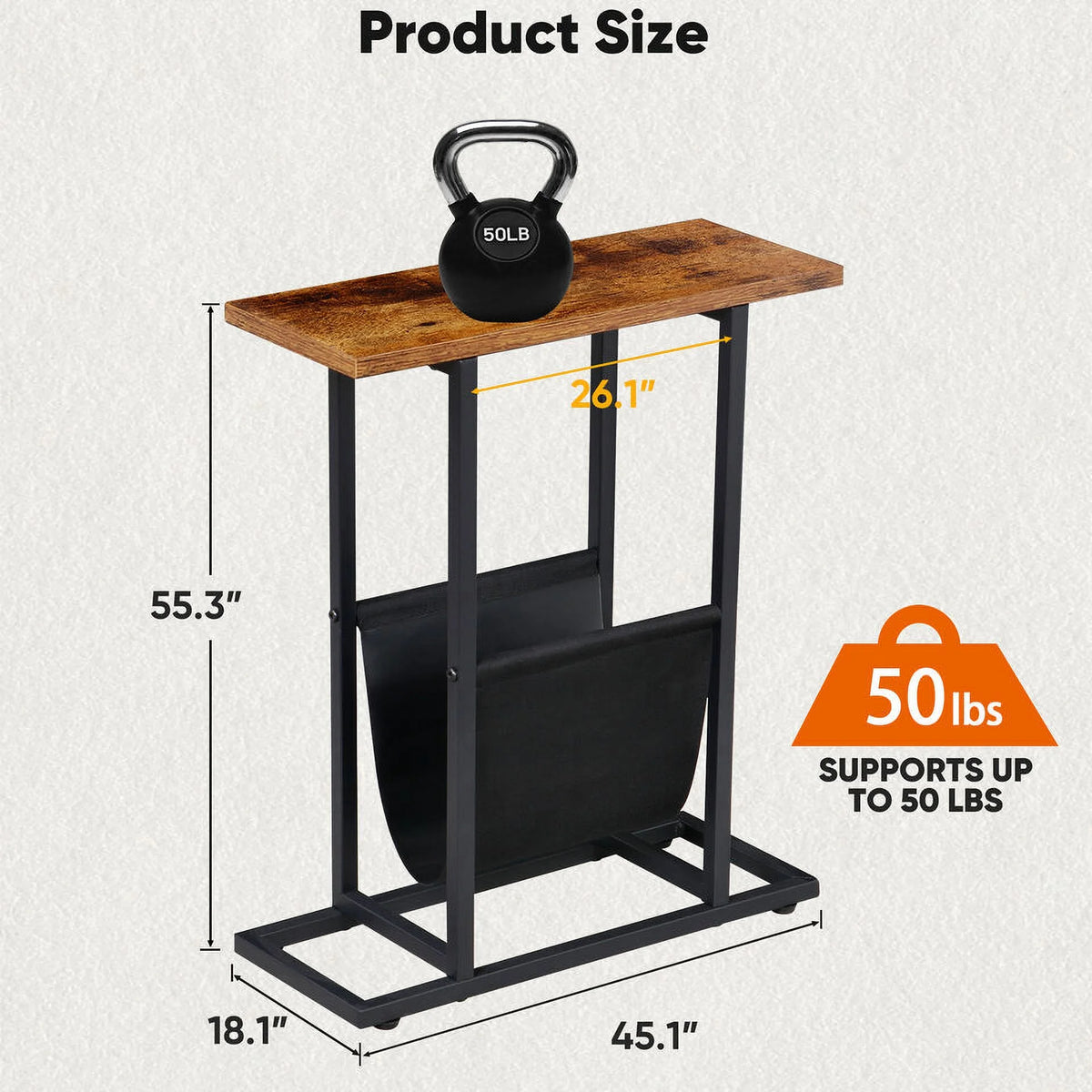 Narrow End Table with Side Pocket P304