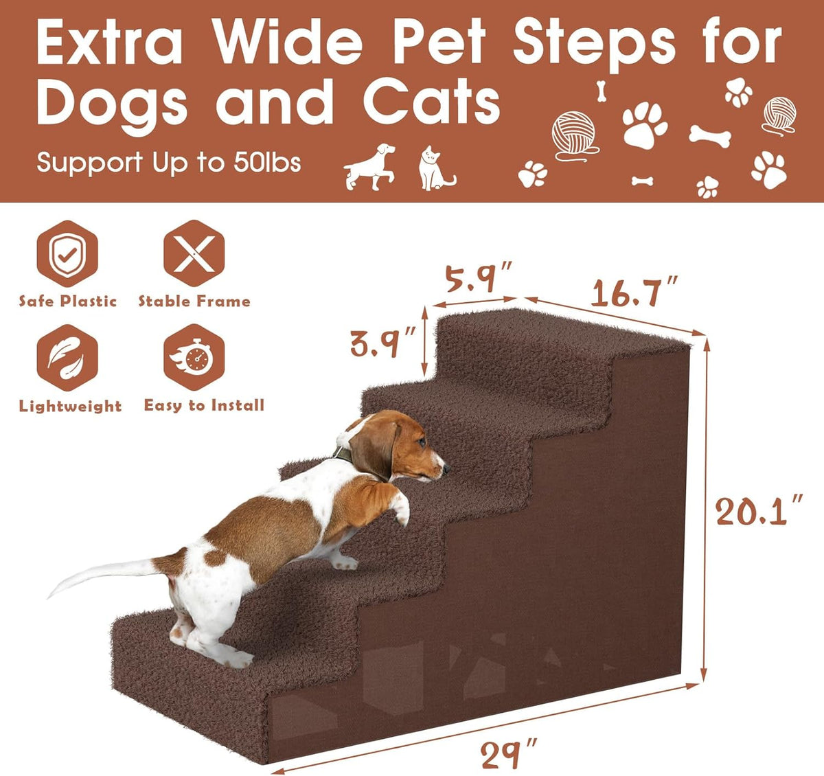5 Tiers Thickened Widened Pet Steps with Washable Cover E752