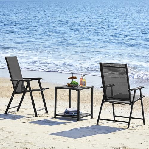 Black Set of 4 Folding Patio Dining Chairs with Armrests M59251