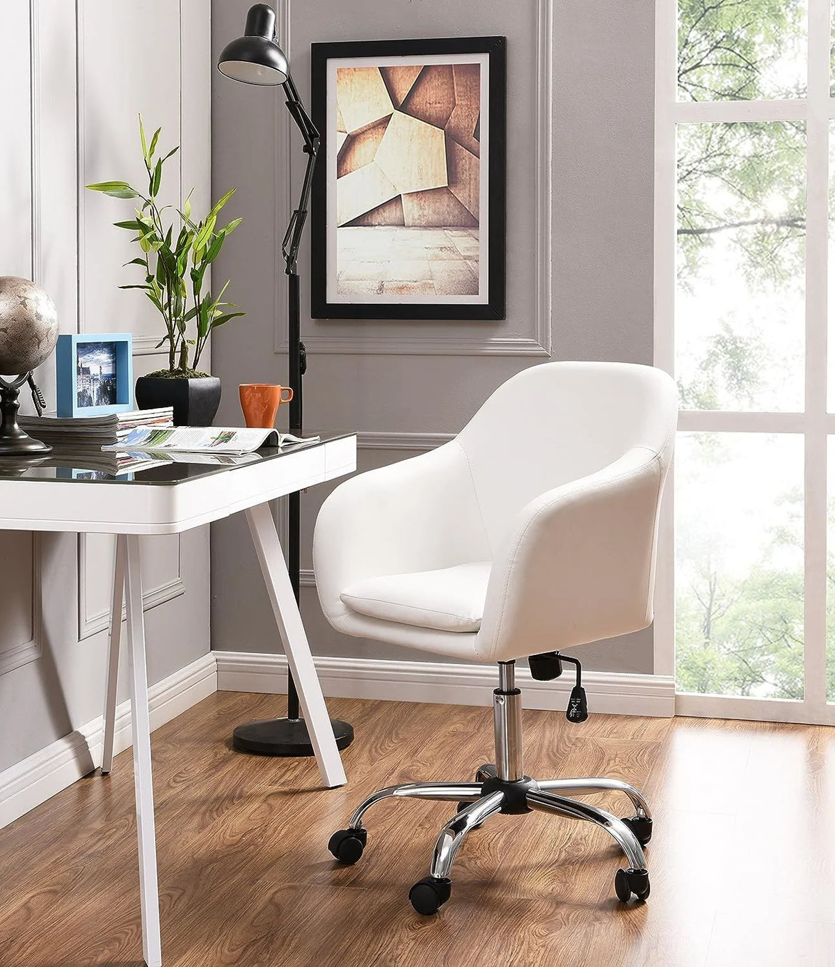 White Mid Back Desk Chair N91401
