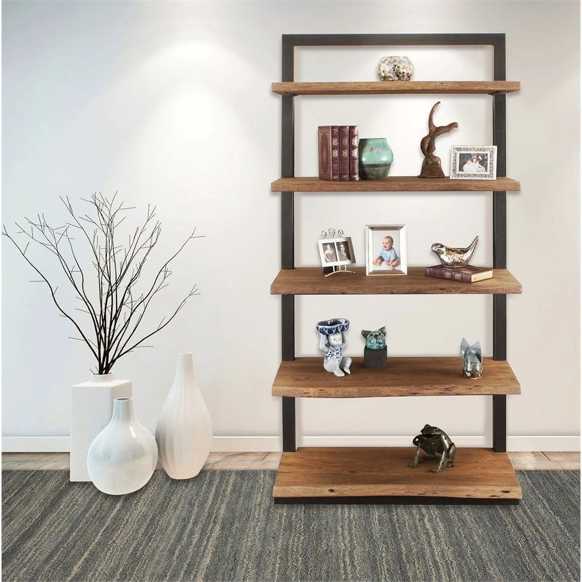 Light Brown Acacia Solid Wood Bookcase K855