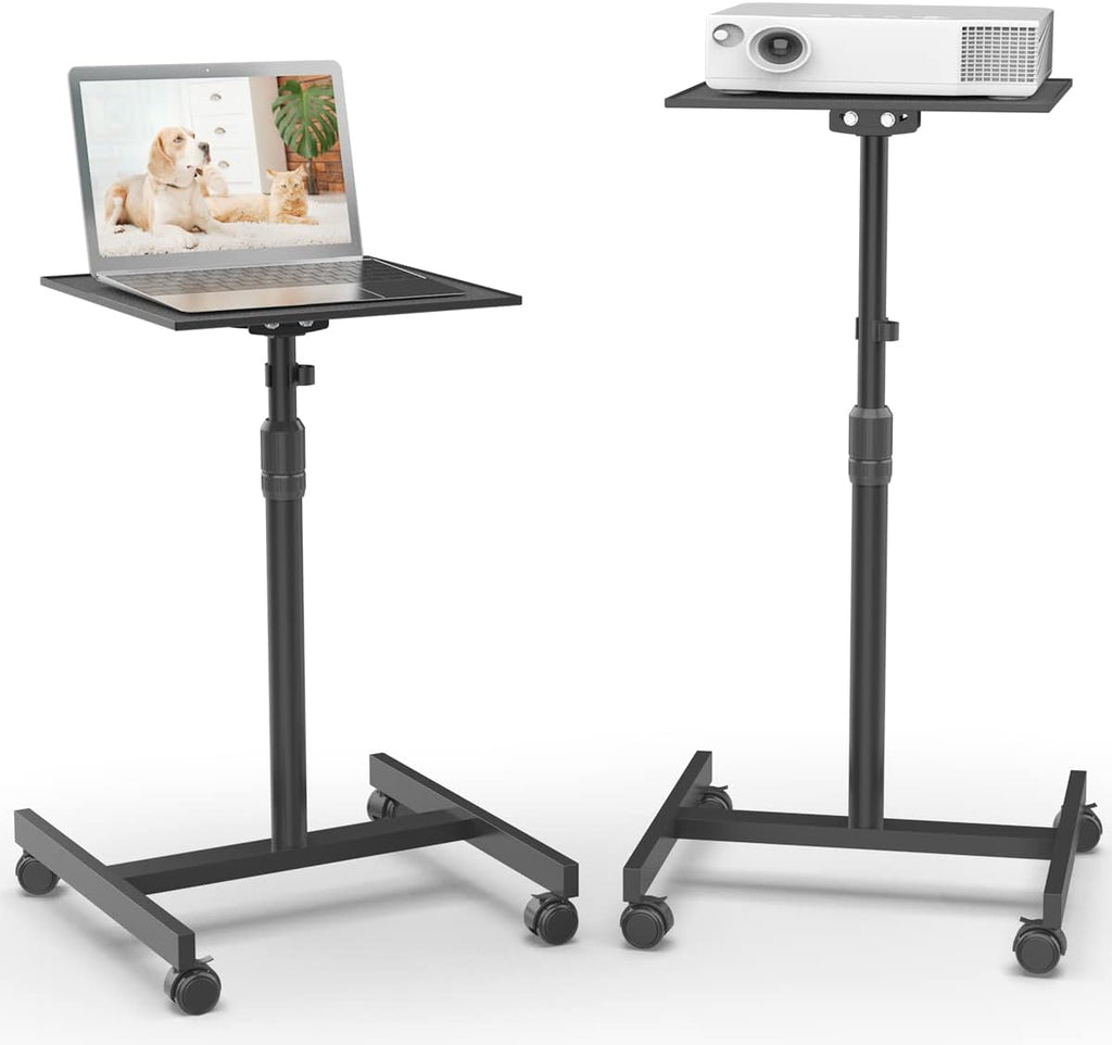 Height Adjustable Mobile Projector Stand on Wheels with Tray, Black I583