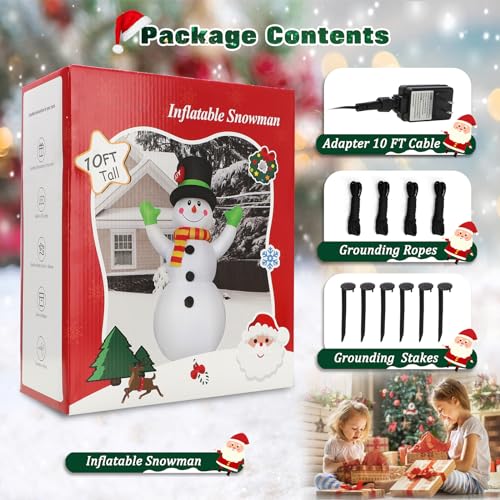 10 FT Christmas Inflatables Snowman Outdoor Yard Decorations with LED Lights A30088