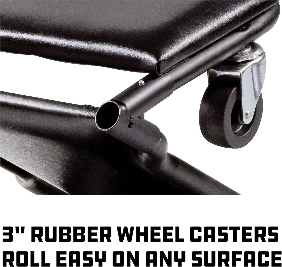 42-Inch Triplex Folding Creeper Rolling Seat Brake Stool Adjustable Roller Garage Chair Black A502