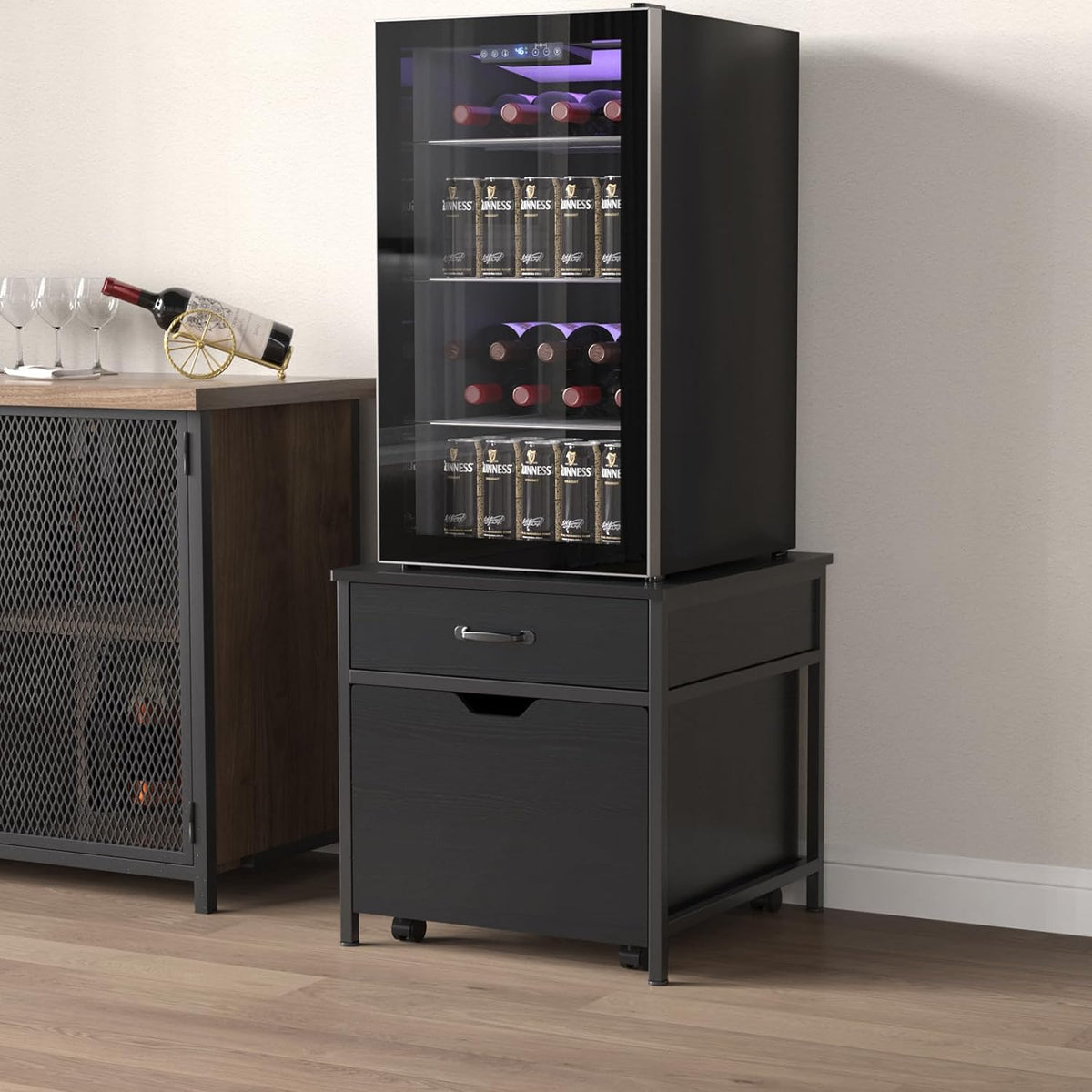 Mini Fridge Stand with Storage Rolling Cabinet 220LBS Capacity F24466
