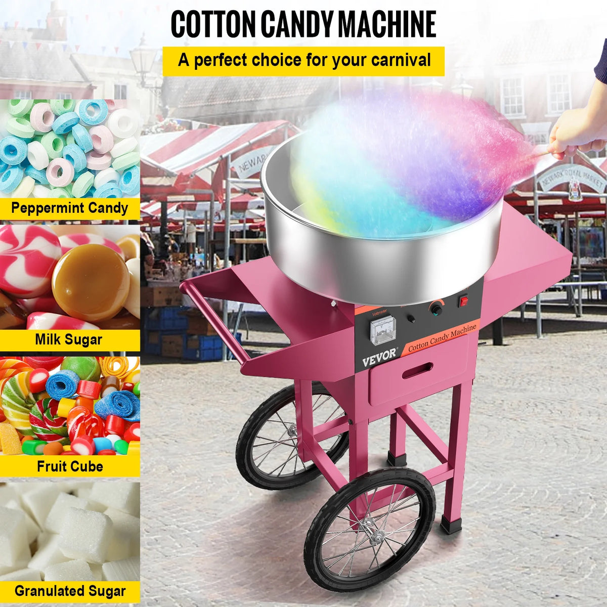 21" Cotton Candy Machine with Cart Pink Stainless Steel V517