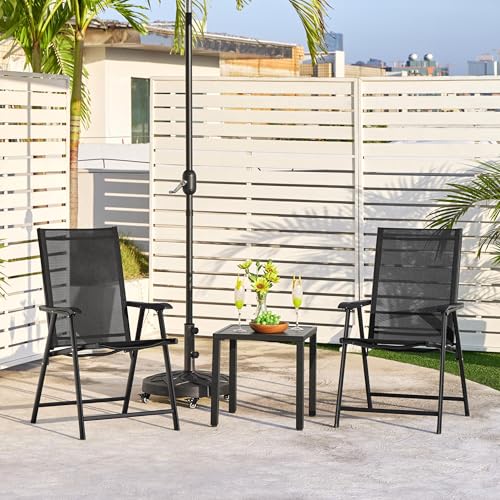 Black Set of 4 Folding Patio Dining Chairs with Armrests M59251