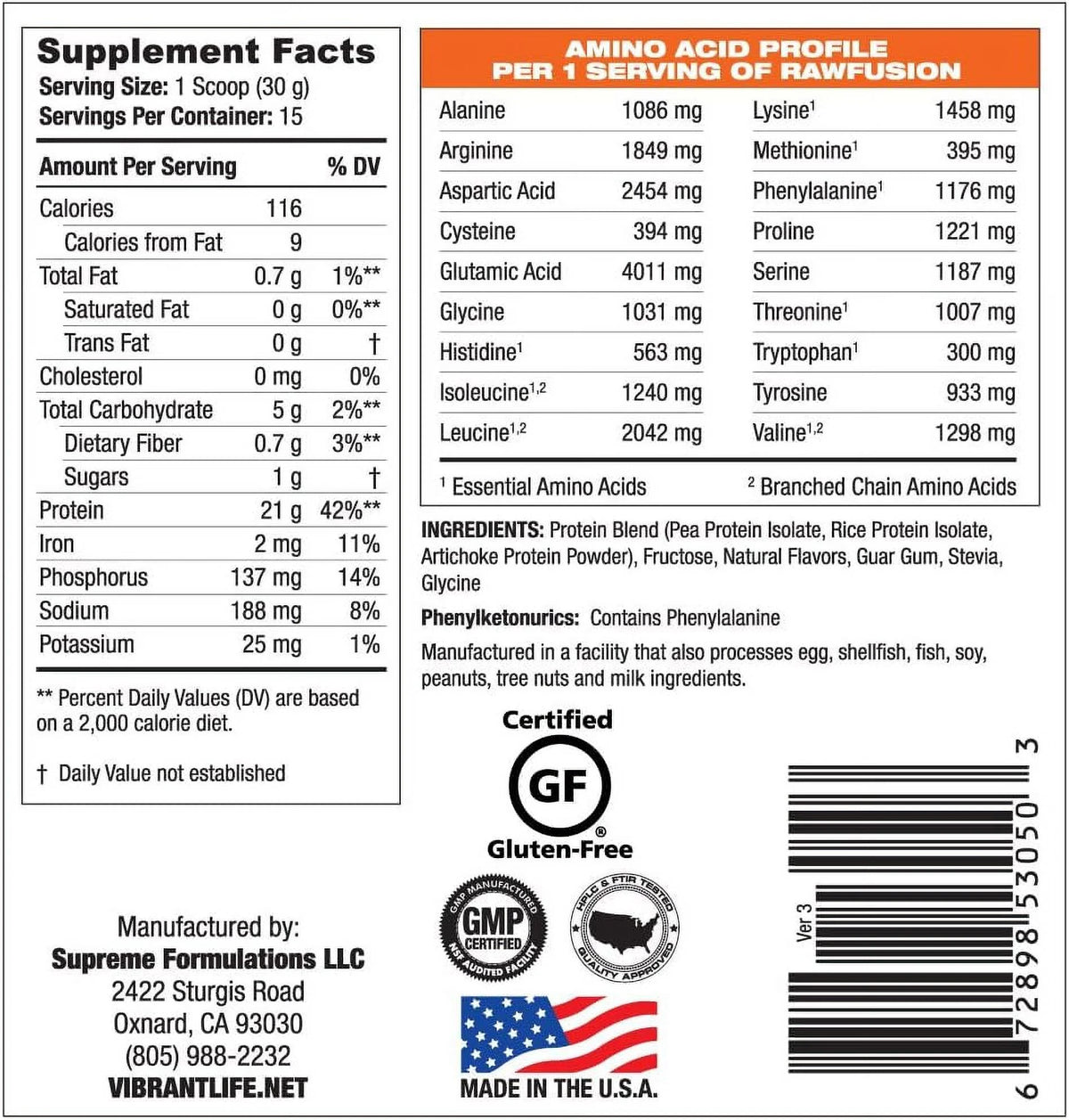 Plant Base Protein Vanilla Bean 15 Servings A8206