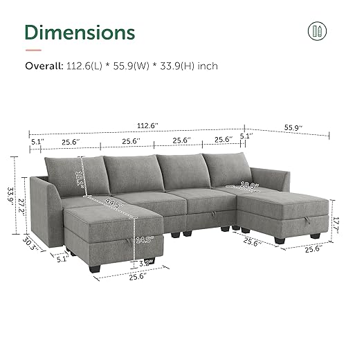 Grey 6-Seater Modular Sectional Sofa with Storage P5460