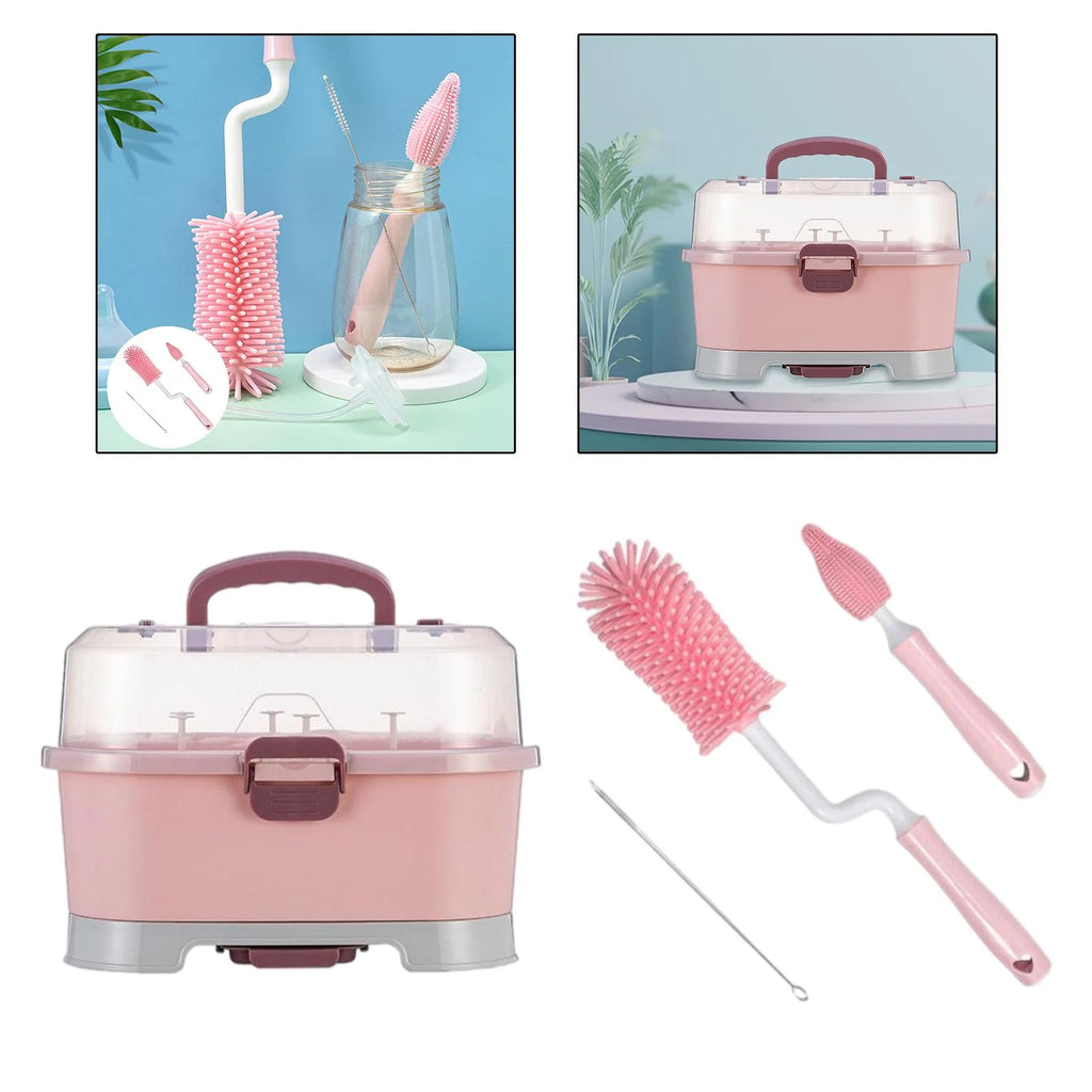 Baby Bottle Drying Organizer Holder with Cleaning Brush O4652