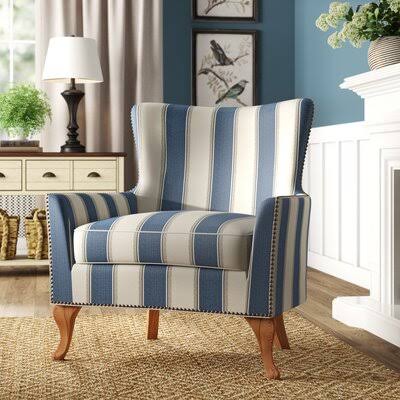 Blue Striped Polyester Armchair F143