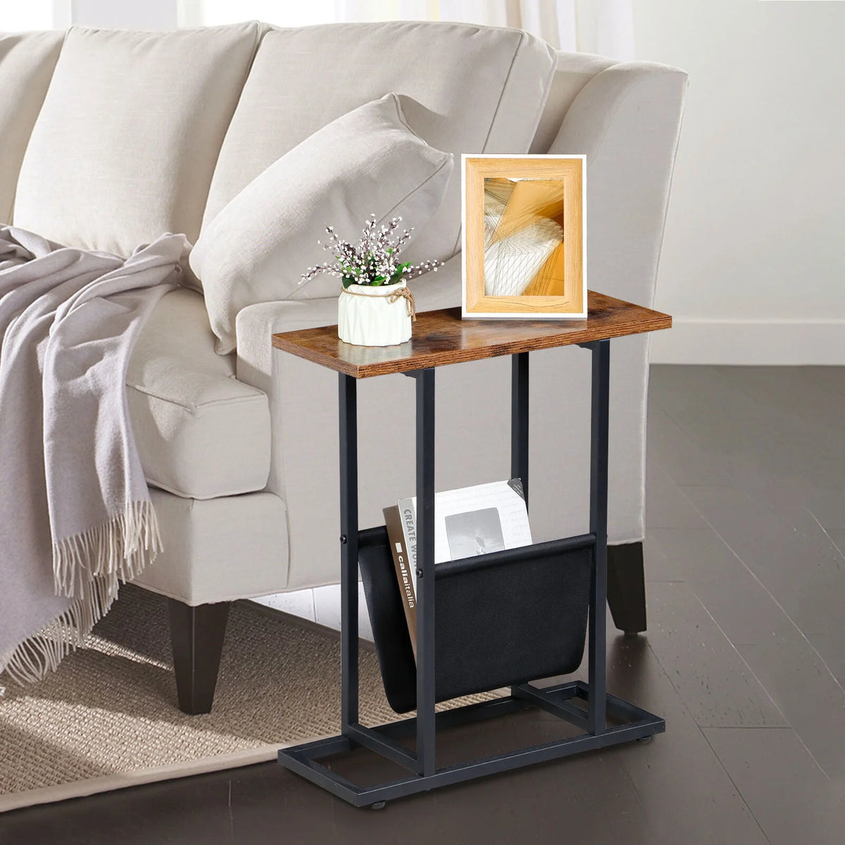 Narrow End Table with Side Pocket P304