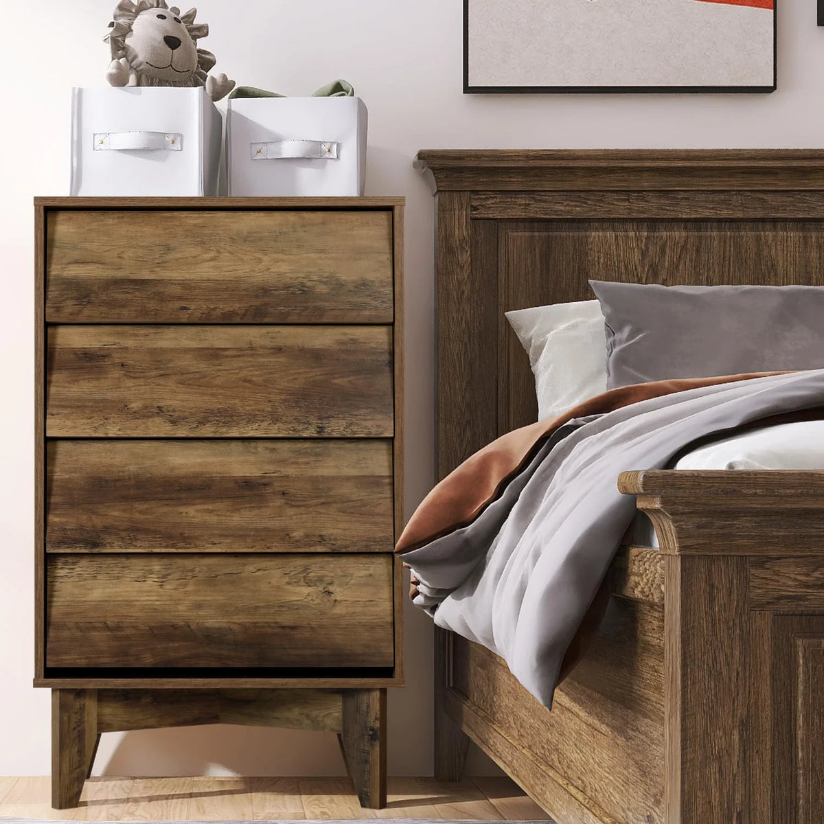 Walnut 4 Drawer Wood Dresser A7310