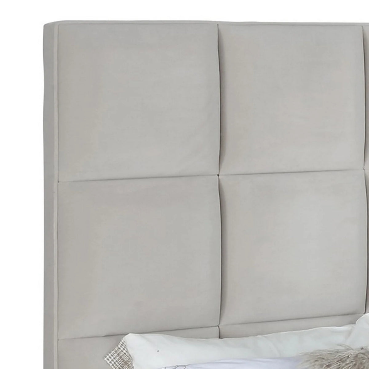 Beige Black Velvet Queen Panel Bed V77665