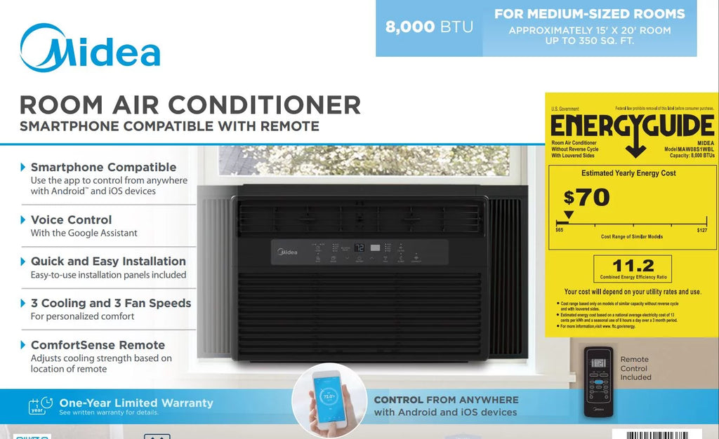 8,000 BTU 115V Smart Window Air Conditioner with Remote, Black X790754