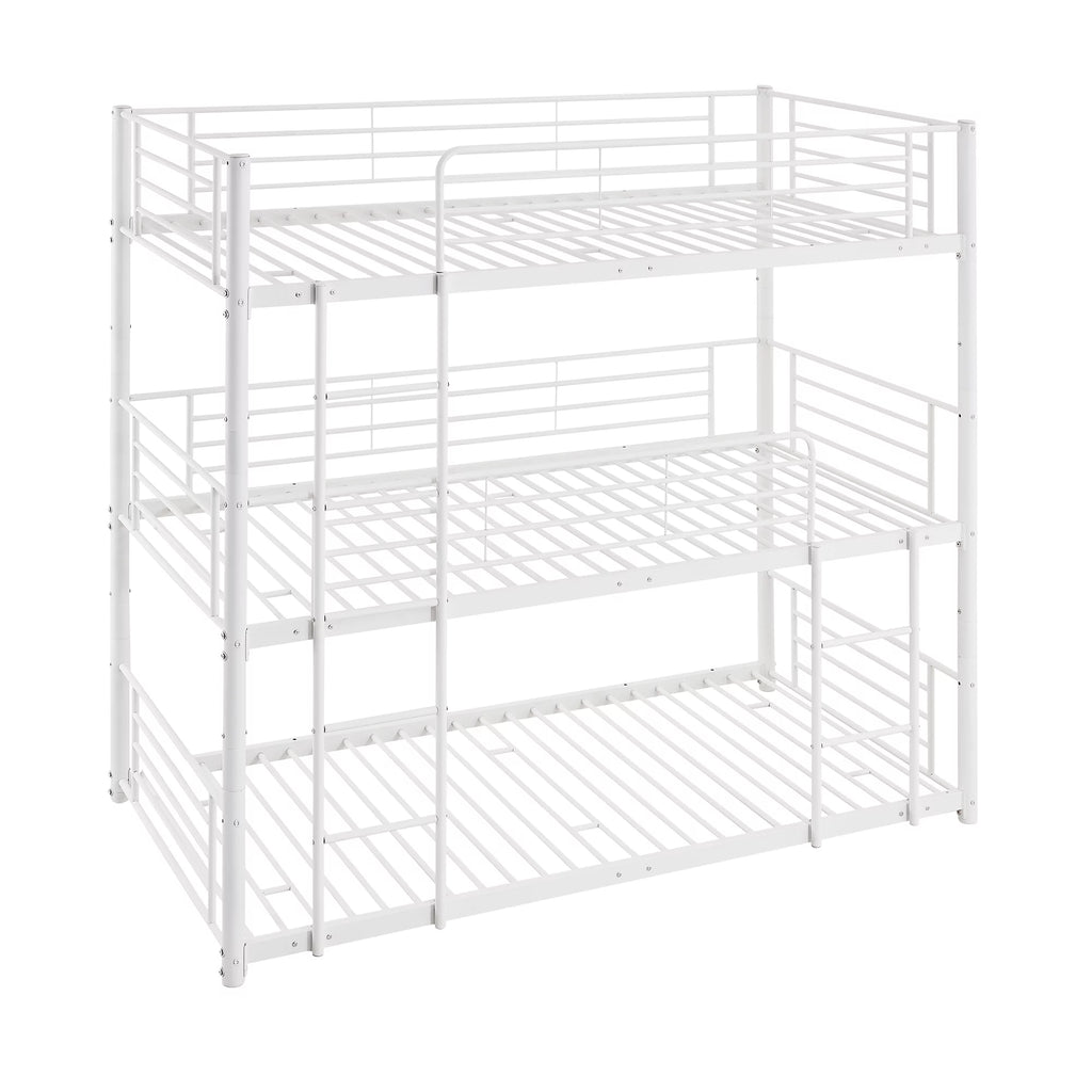 White Metal Triple Bunk Bed with Built-in Ladder R4252