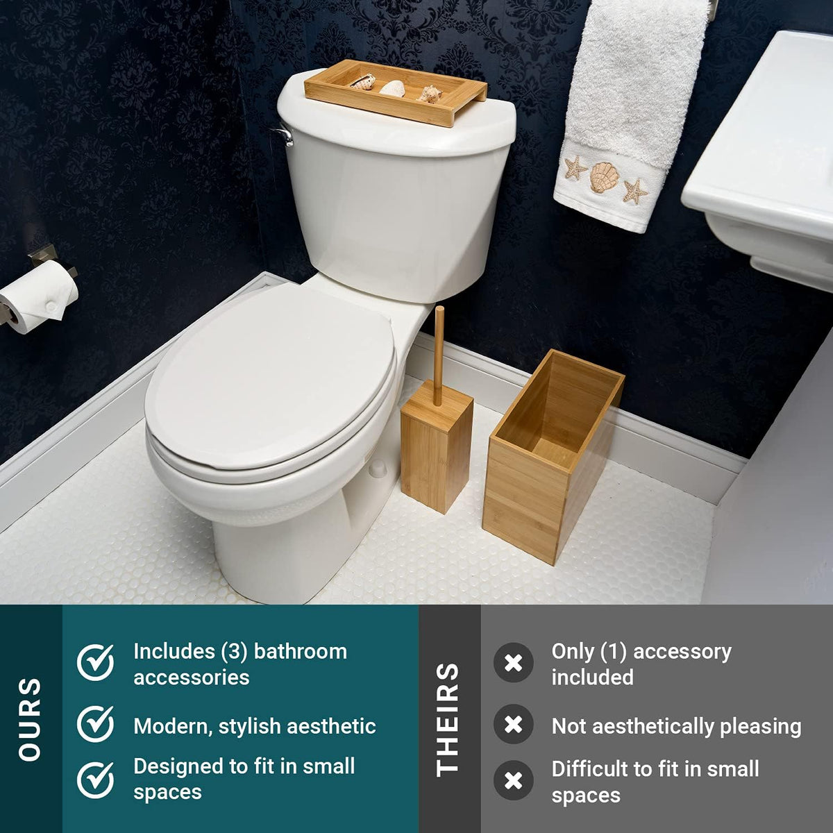 Bamboo Bathroom Trash Can 3 Piece Set D6615