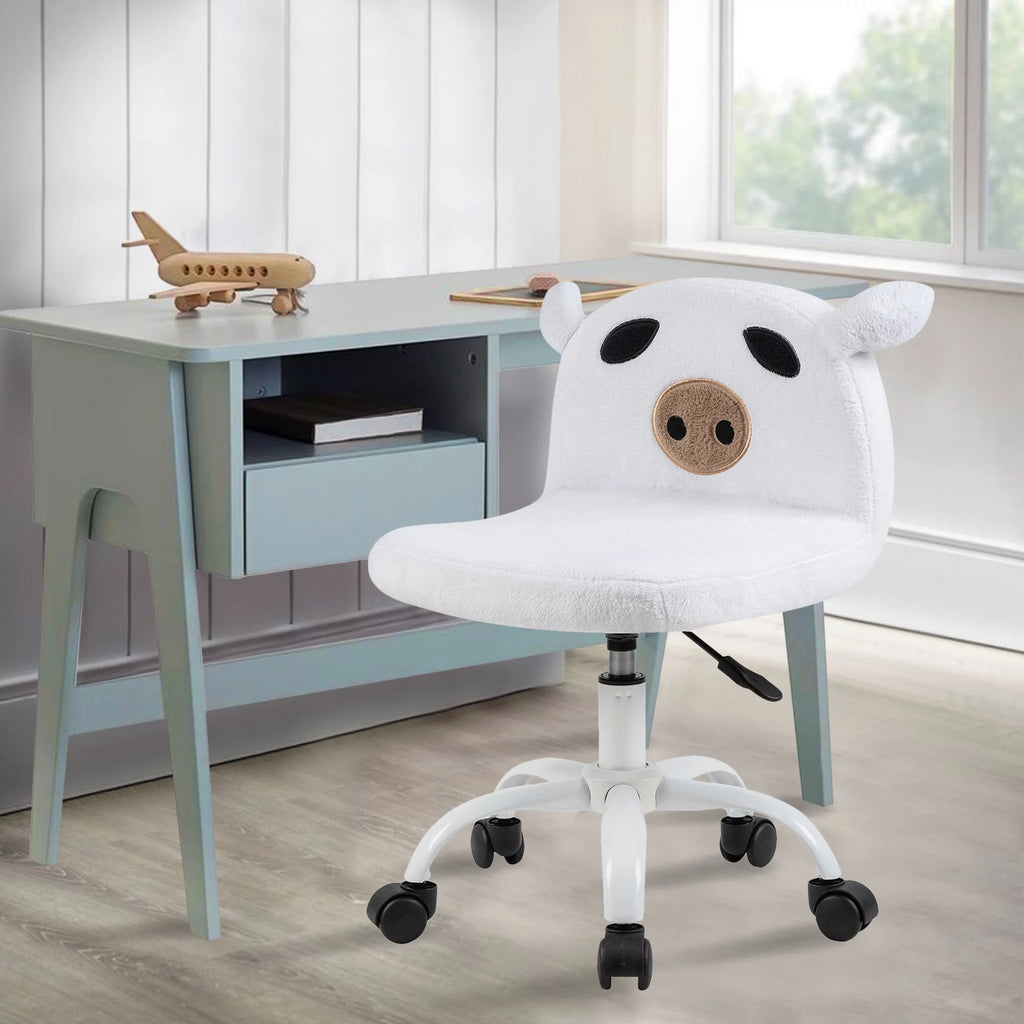 White Fuzzy Adjustable Armless Swivel Rolling Desk Chair V729426