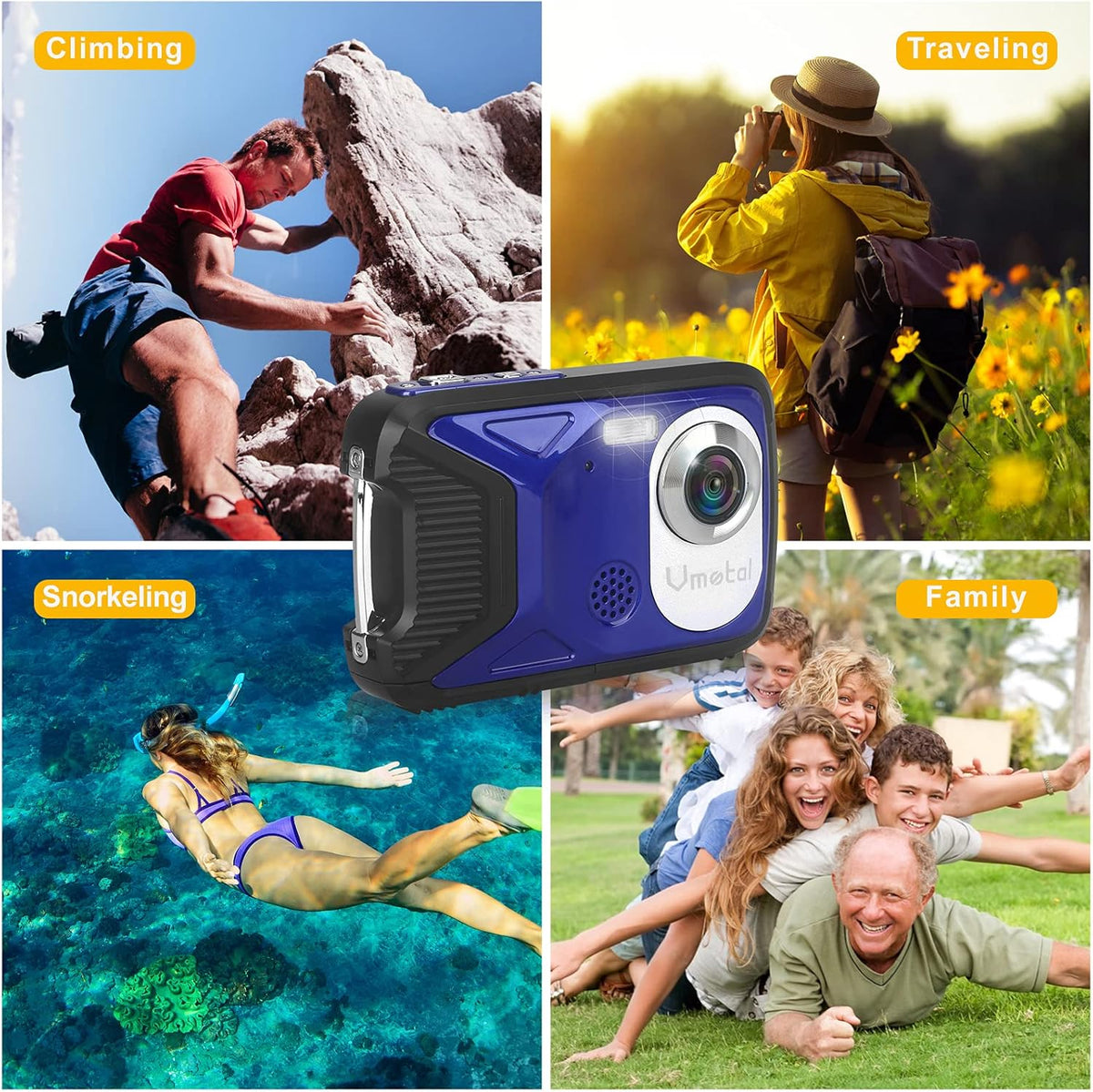 Waterproof Digital Camera Full HD 1080P 16 MP Underwater Camcorder with Rechargeable Battery (Blue-2) Pack of 2 U3992