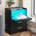 Black LED Nightstand with USB Charging and Drawers J970