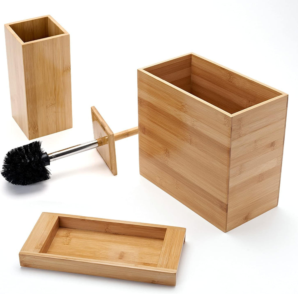 Bamboo Bathroom Trash Can 3 Piece Set D6615