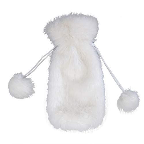 White Faux Fur Drawstring Wine Bottle Cover Bag H2293