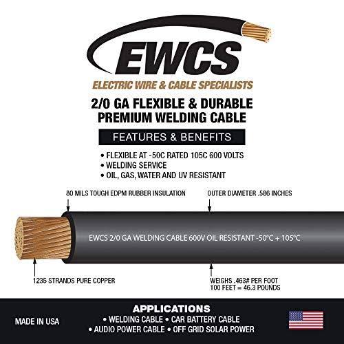 2/0 Gauge Welding Cable 600 Volt Black 25 Feet Q5139