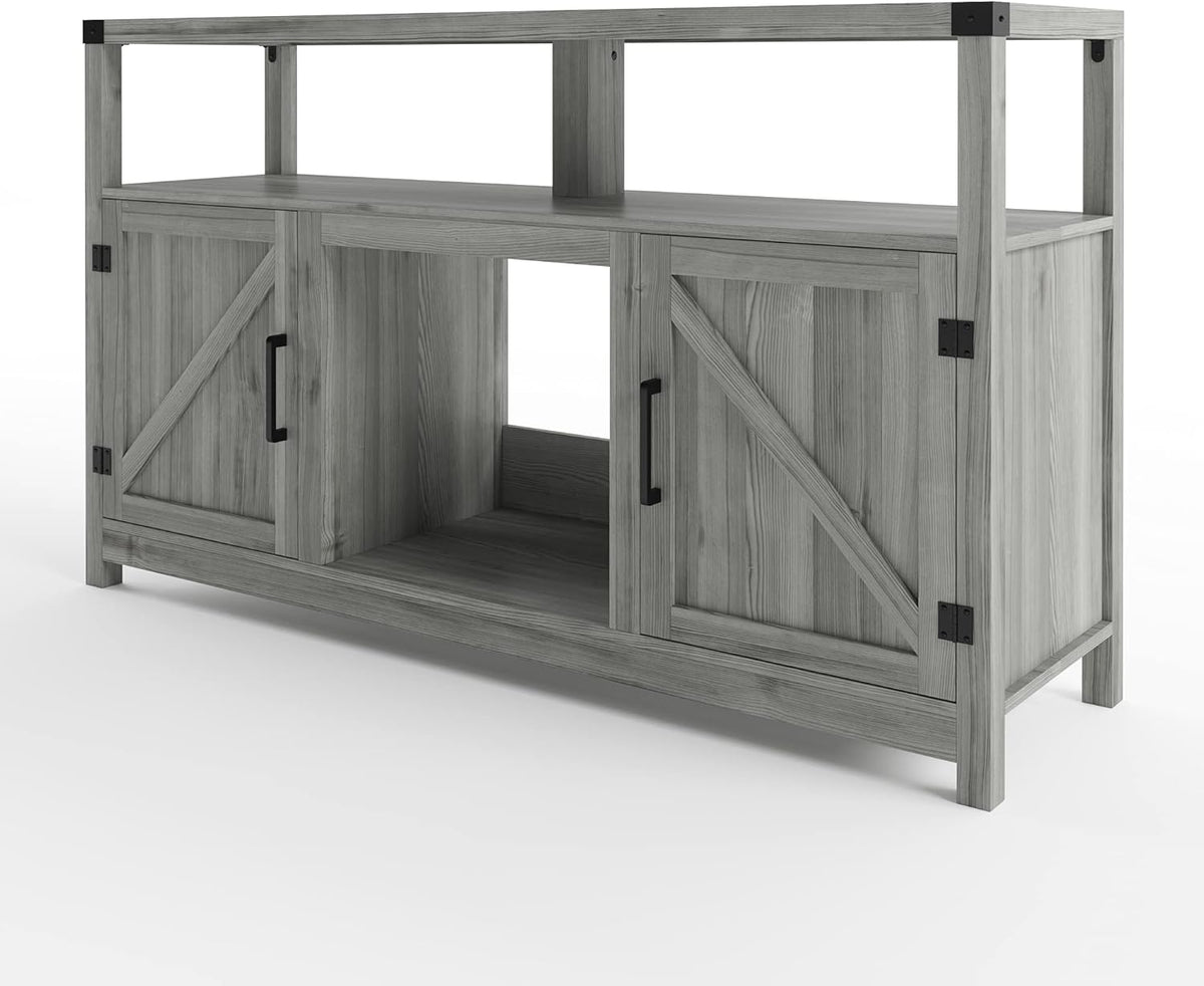 Farmhouse TV Stand with 2 Cabinets and Fireplace J811